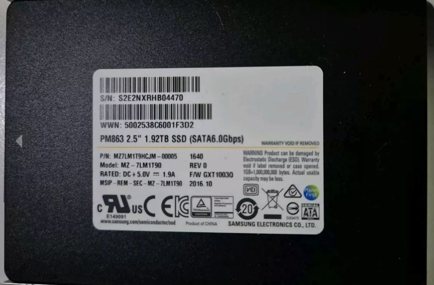 Samsung PM863 1.92TB SATA SSD